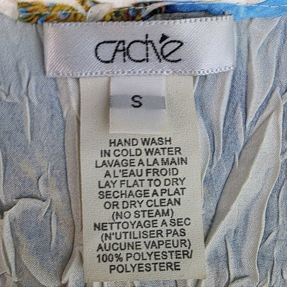 Caché Vintage Blue Abstract Floral Mesh Lace Button Up Blouse Crinkle Texture S - Picture 10 of 10